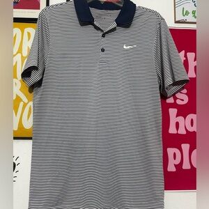 Men’s Nike Golf Shirt, Blue/White Stripe, Small Collared Dri-Fit Standard Fit